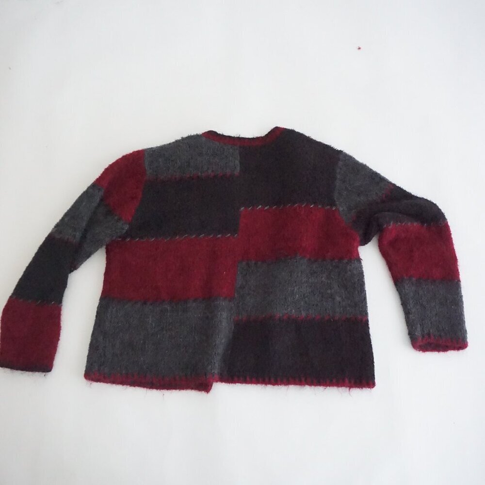 Vintage Christopher Banks Red Gray Colorblock Fuzzy Knit Button Cardigan XL